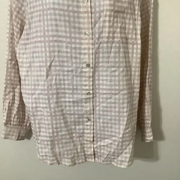 Aura Pink Gingham Preppy Linen Blend Preppycore Clean Girl Button Down Shirt XS - Picture 3 of 11